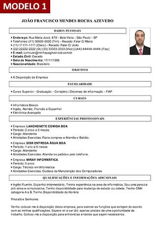 Gerador De Curriculum Vitae Online Com Foto 9 Modelos De Curr culo